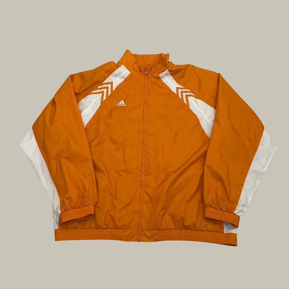 Vintage Adidas Windbreaker Jacket Mens 2XL Orange White Lined Full Zip AVQ001